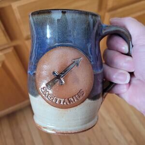 Sagittarius Hobbyist Pottery Blue & Tan Mug with Raised Design